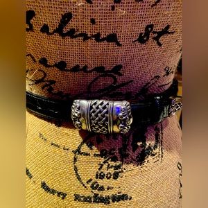 Brighton women’s vintage black braided leather belt with beautiful silver buckle